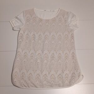 Boho white and beige lace tshirt slit on  sleeves woman small